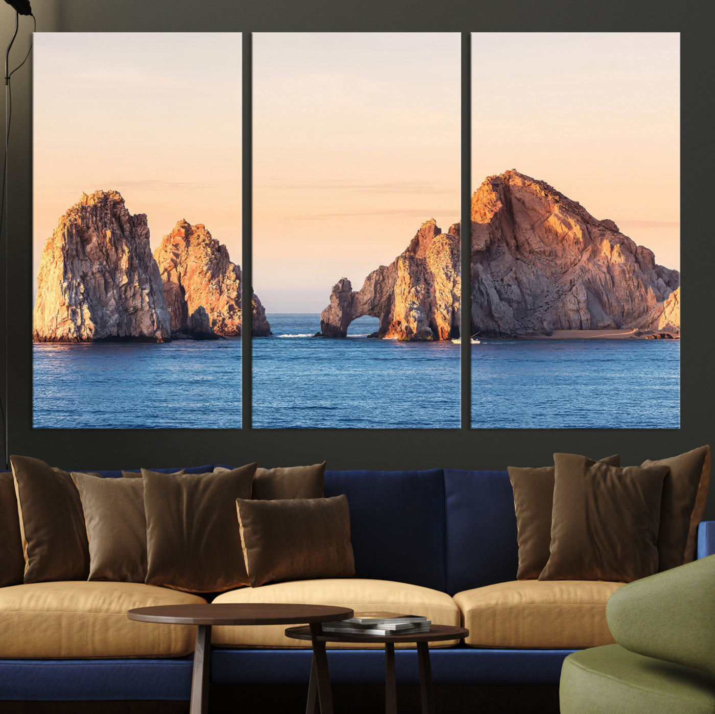 72996116-MGV-CV-36X24-El Arco Wall Art Canvas Print – Framed Cabo San Lucas Ocean Arch Golden Rock Coastal Landscape Artwork for Home Office