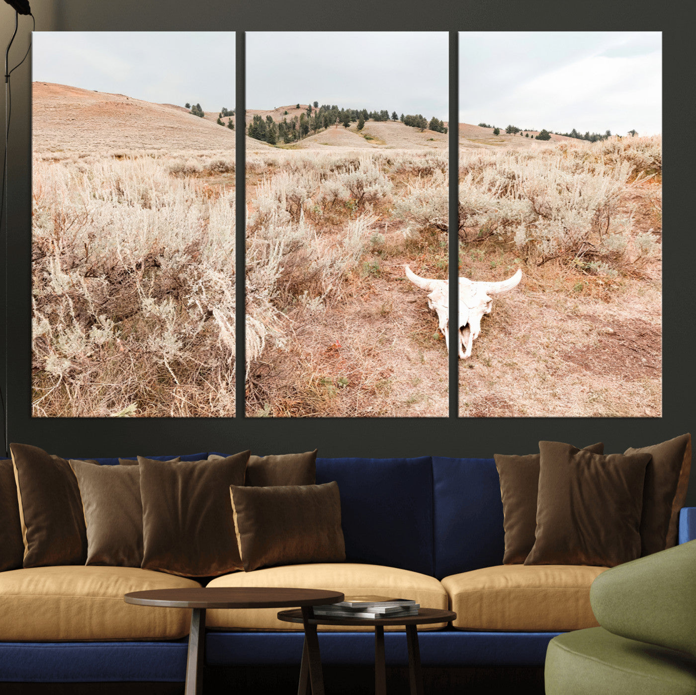 97234735-MGV-CV-36X24 - Desert Skull Wall Art – Arid Landscape & Sagebrush Canvas Print, Rustic Nature and Earth Tones for Living Room or Minimalist Decor