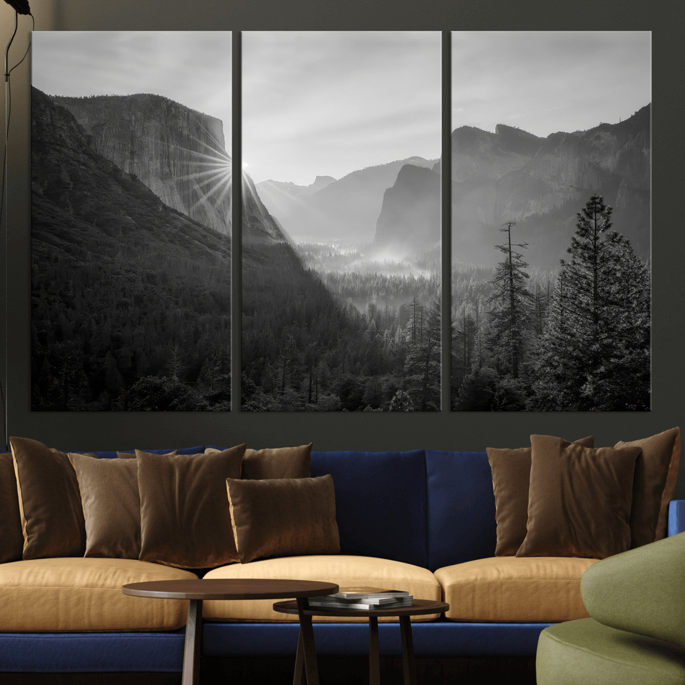 MGV-CV-48X32-3P - Yosemite Valley Wall Art Canvas Print, Framed El Capitan Sunrise Art Picture Print, Misty Mountain Perfect Modern Rustic Decor Artwork