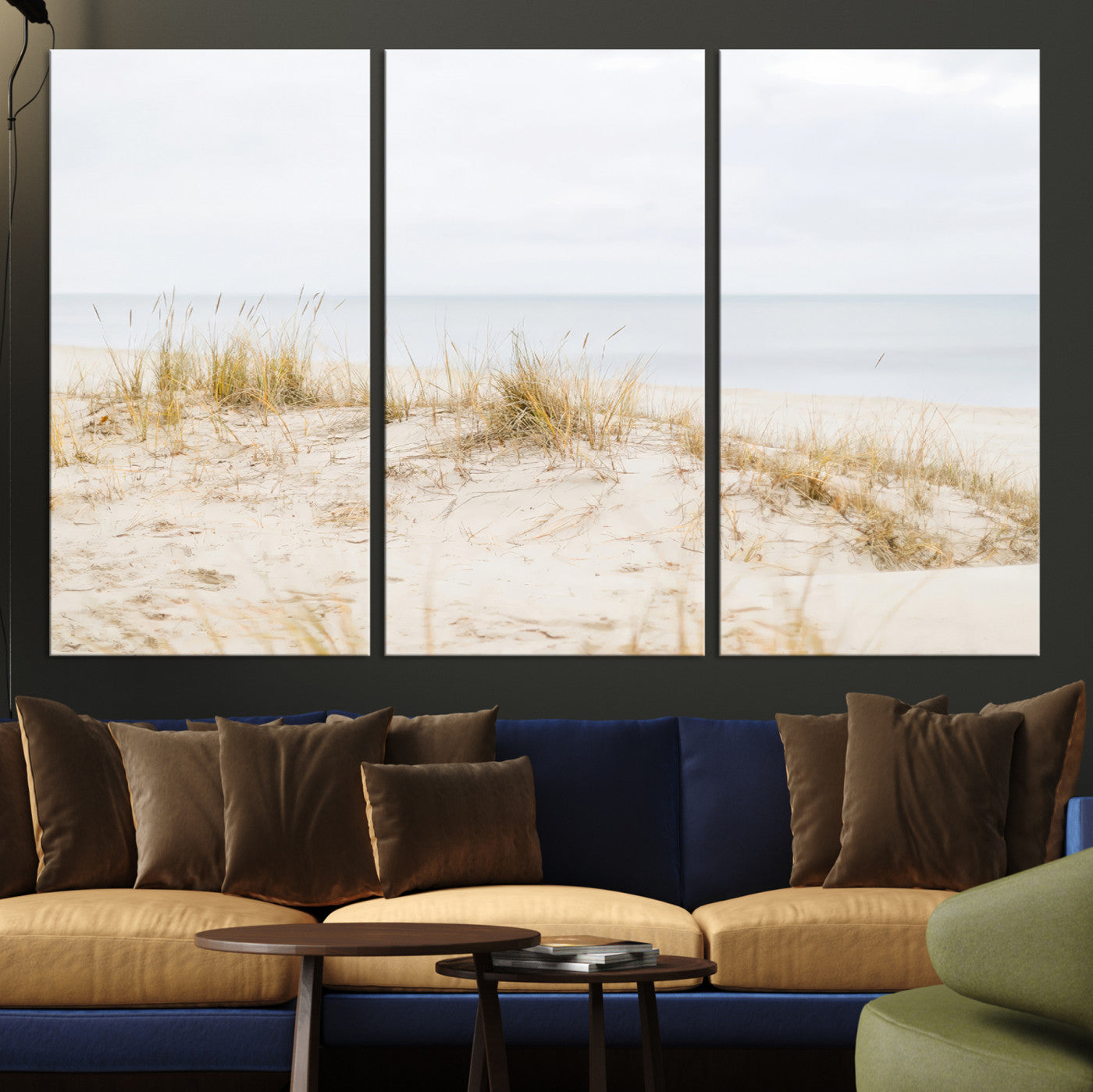13146857-MGV-CV-36X24-Beach Dunes Wall Art Canvas Print – Framed Serene Coastal Grass and Sand Scene Artwork for Home, Office, Living Room