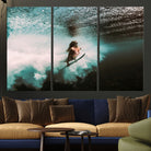 85923512-MGV-CV-40X27-Vibrant Aquatic Motion Wall Art Canvas Print, Framed Underwater Swimming Art Picture Print, Female Surfer Diving Perfect Coastal Boho Decor,