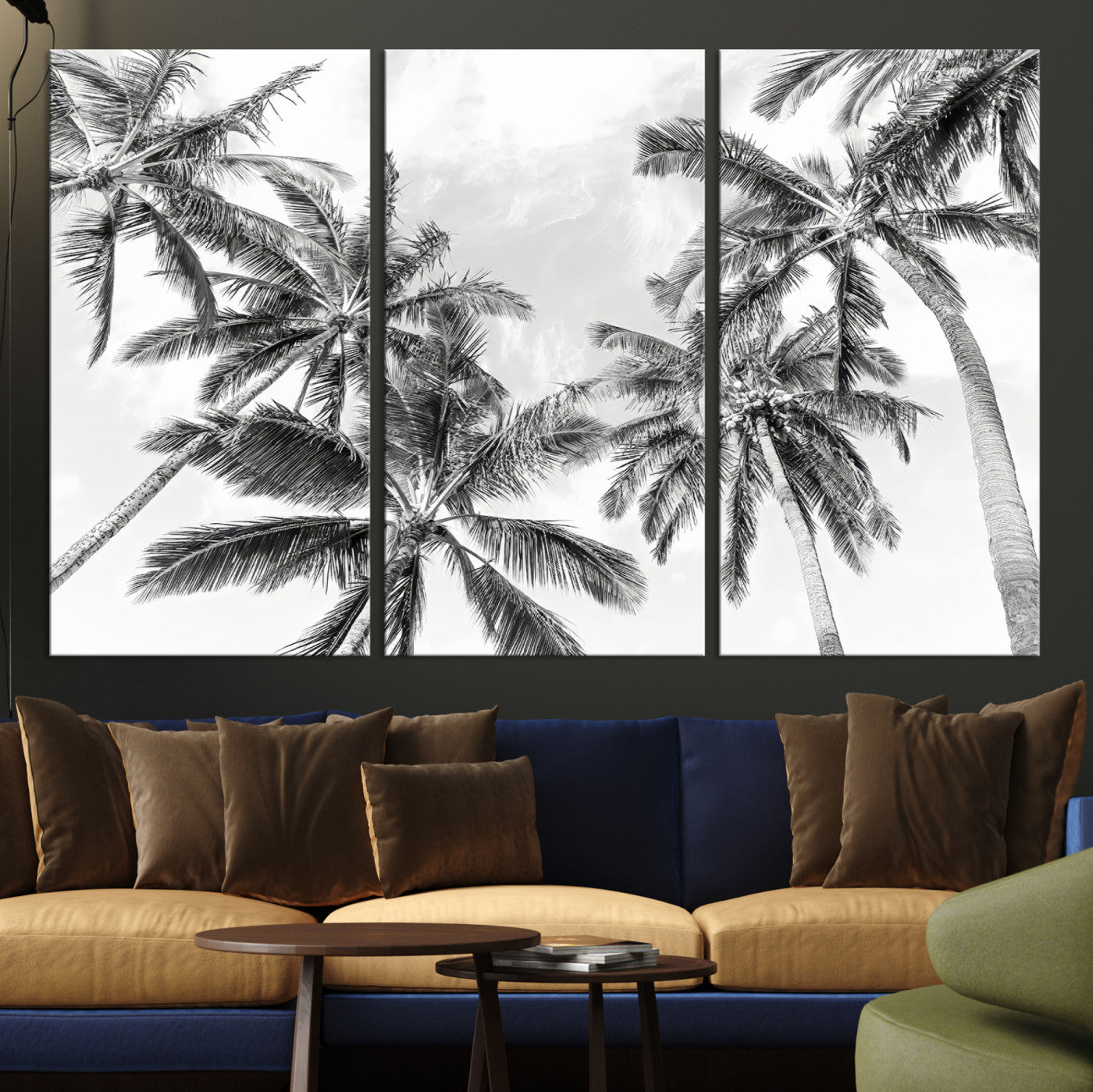 Edit-Images-Black and White Palm Tree Wall Art – Monochrome Tropical Canvas Print for Coastal or Minimalist Living Room Decor