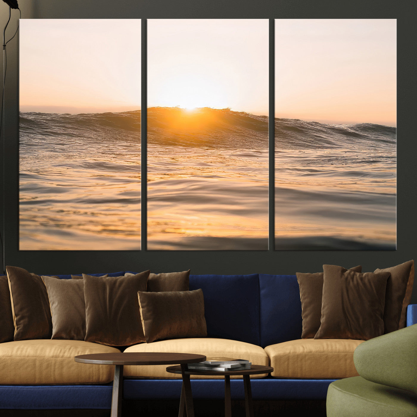 16973771-MGV-CV-36X24-Calm Water Wall Art – Framed Sunset Waves Canvas Artwork, Coastal Warm Design, Minimal Ocean Decor for Home, Office