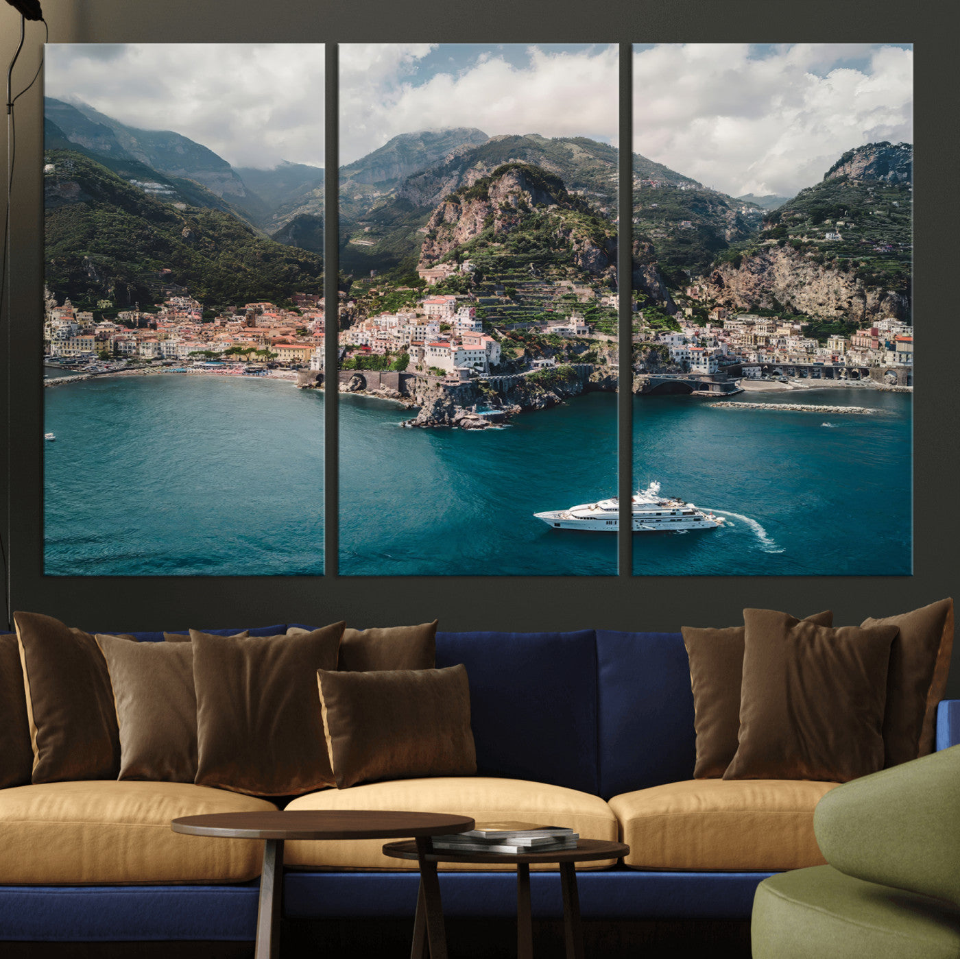 20321590-MGV-CV-36X24-Amalfi Coast Wall Art – Framed Italian Seaside Canvas Artwork, Mediterranean Landscape Design, Coastal Decor for Home, Office