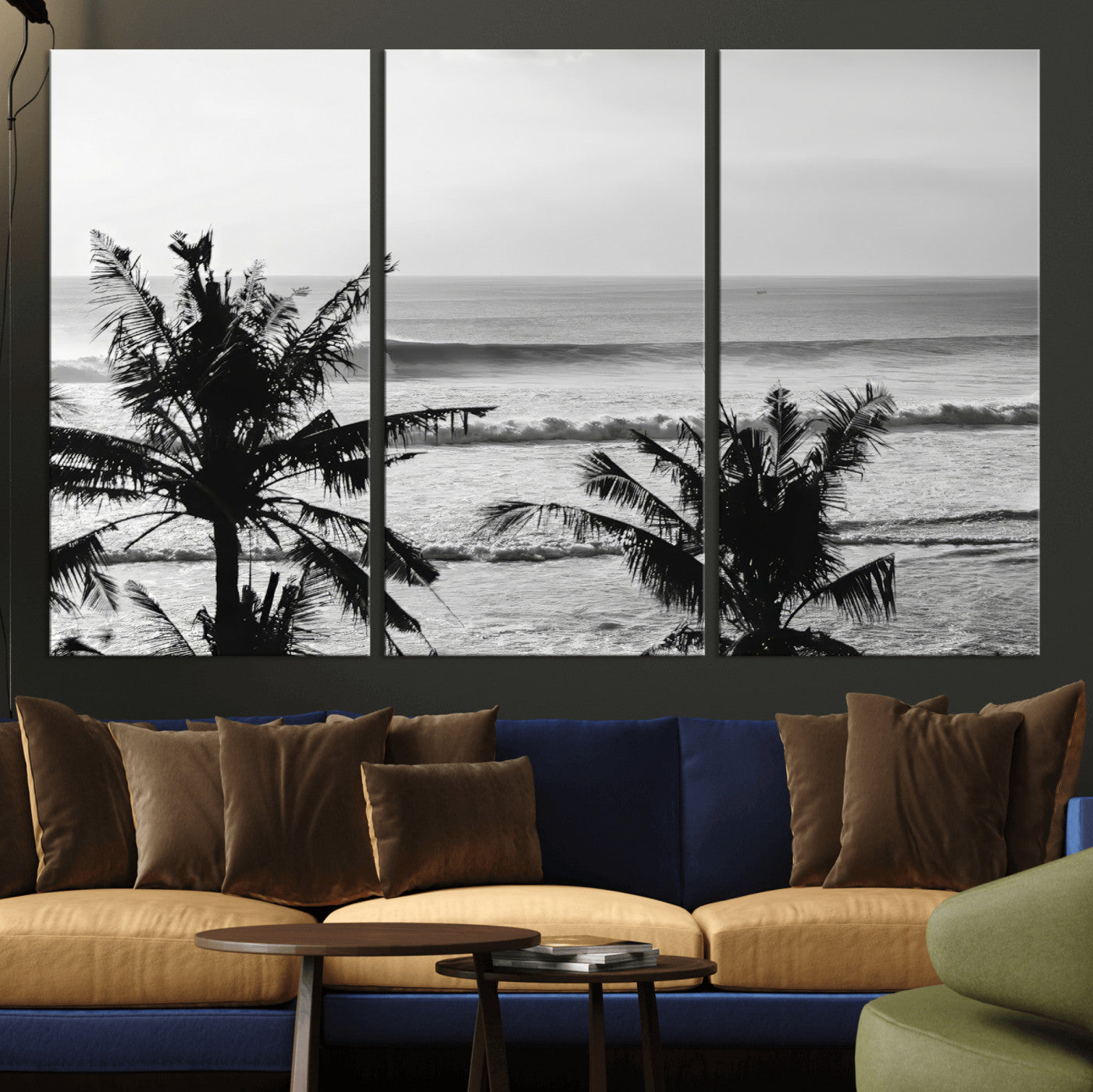 17508038-MGV-CV-36X24-Tropical Coastline Wall Art Canvas Print – Framed Palm Trees Scene with Ocean Waves Artwork for Home, Office