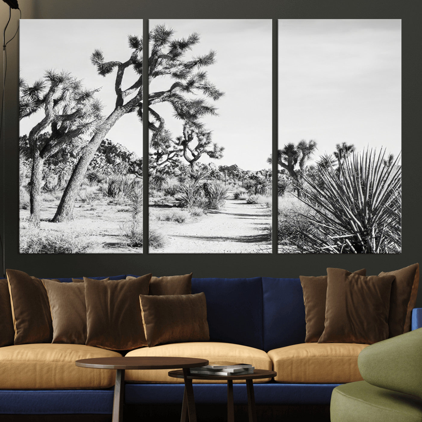 MGV-CV-48X32-3P - Joshua Tree Wall Art Canvas Print, Framed Desert Path Art Picture Print, Monochrome Desert Perfect Minimalist Desert Decor Artwork
