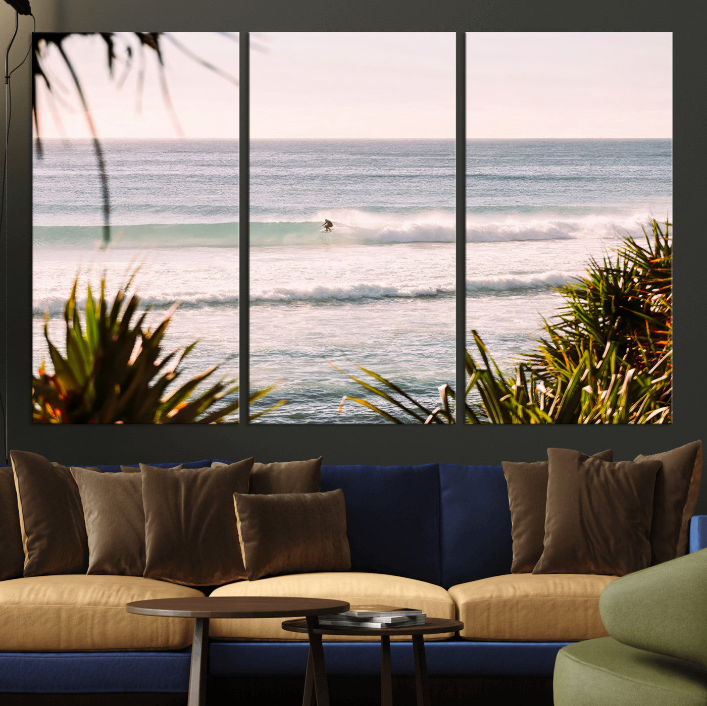 MGV-CV-48X32-3P - Ocean Surfer Wall Art Canvas Print, Framed Coastal Surf Art Picture Print, Tropical Beach Perfect Tropical Coastal Decor Artwork