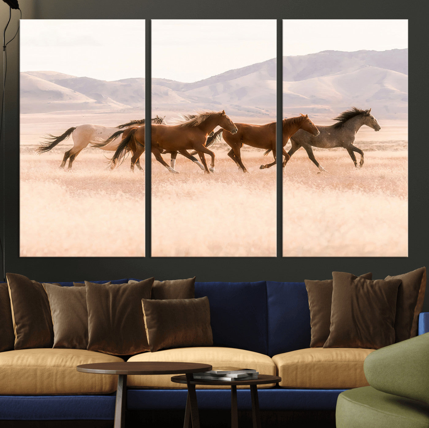 HORSESH-MGV-CV-36X24 - Wild Horses Wall Art – Running Freedom Canvas Print, Graceful Movement, Outdoor Landscape, Nature’s Power and Spirit, Home or Office Decor