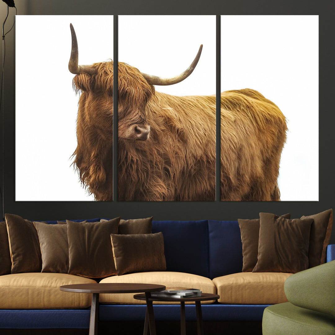 Highland Cow Wall Art Canvas Print, Scottish Bull Print, Framed Rustic Farmhouse Art Print, Large Country Animal Printing Perfect for Farmhouse Decor