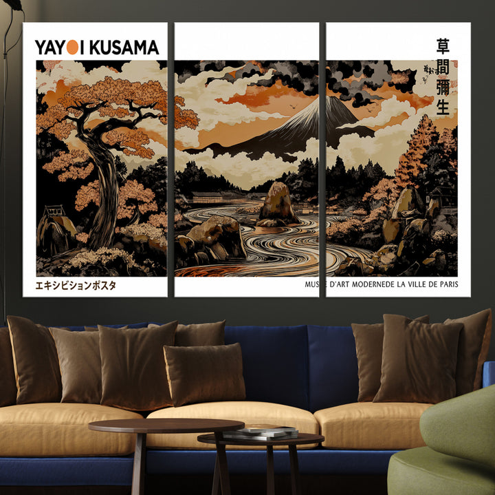 Modern Japanese Wall Art Print Yayoi Kusama Canvas Wall Art Abstract Mount Fuji Canvas Print Japanese Landscape Art Printing