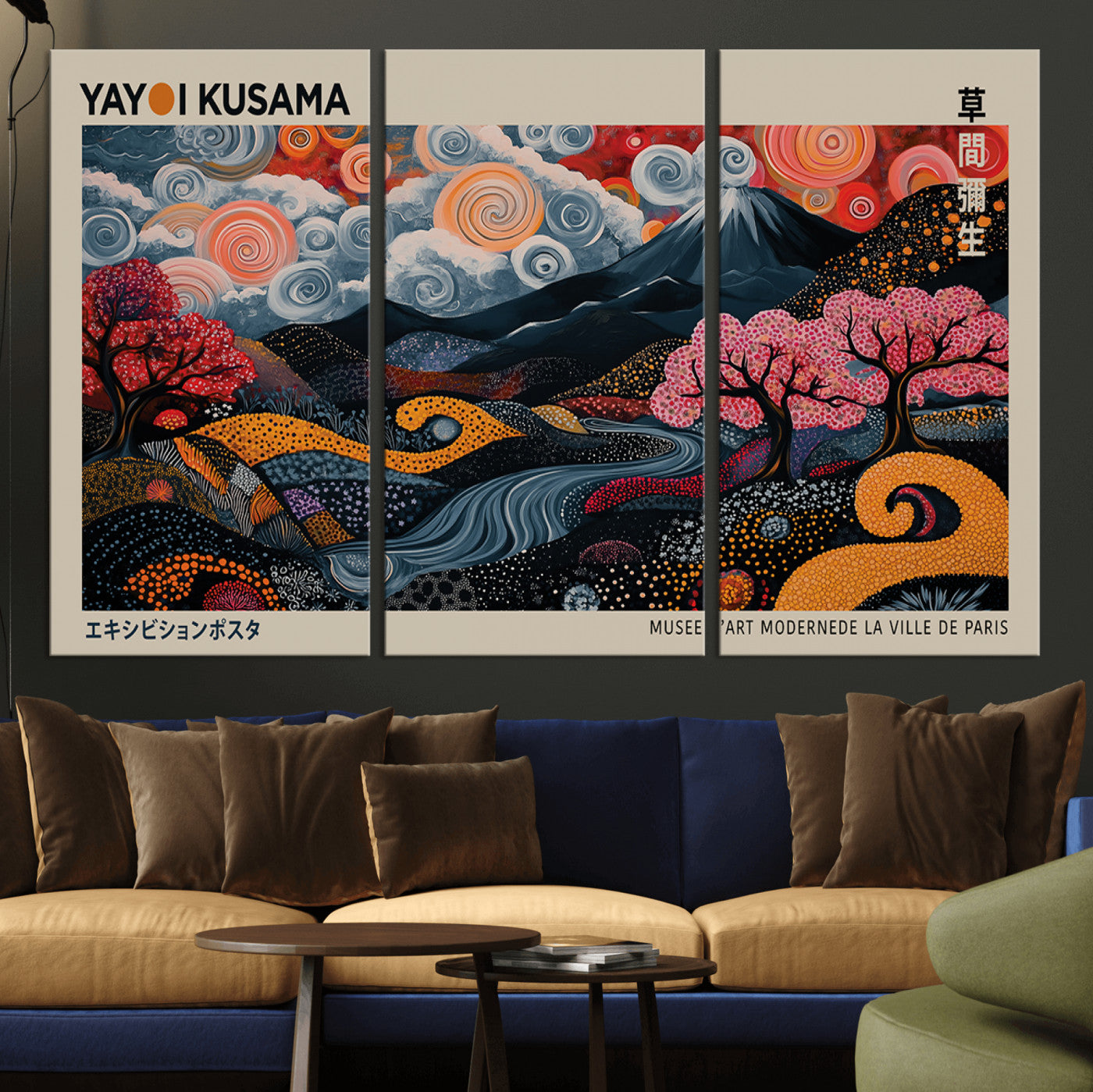 89598235-MGV-CV-36X24-Modern Japanese Wall Art Canvas Print – Framed Contemporary Yayoi Kusama Artwork for Home, Office, Living Room