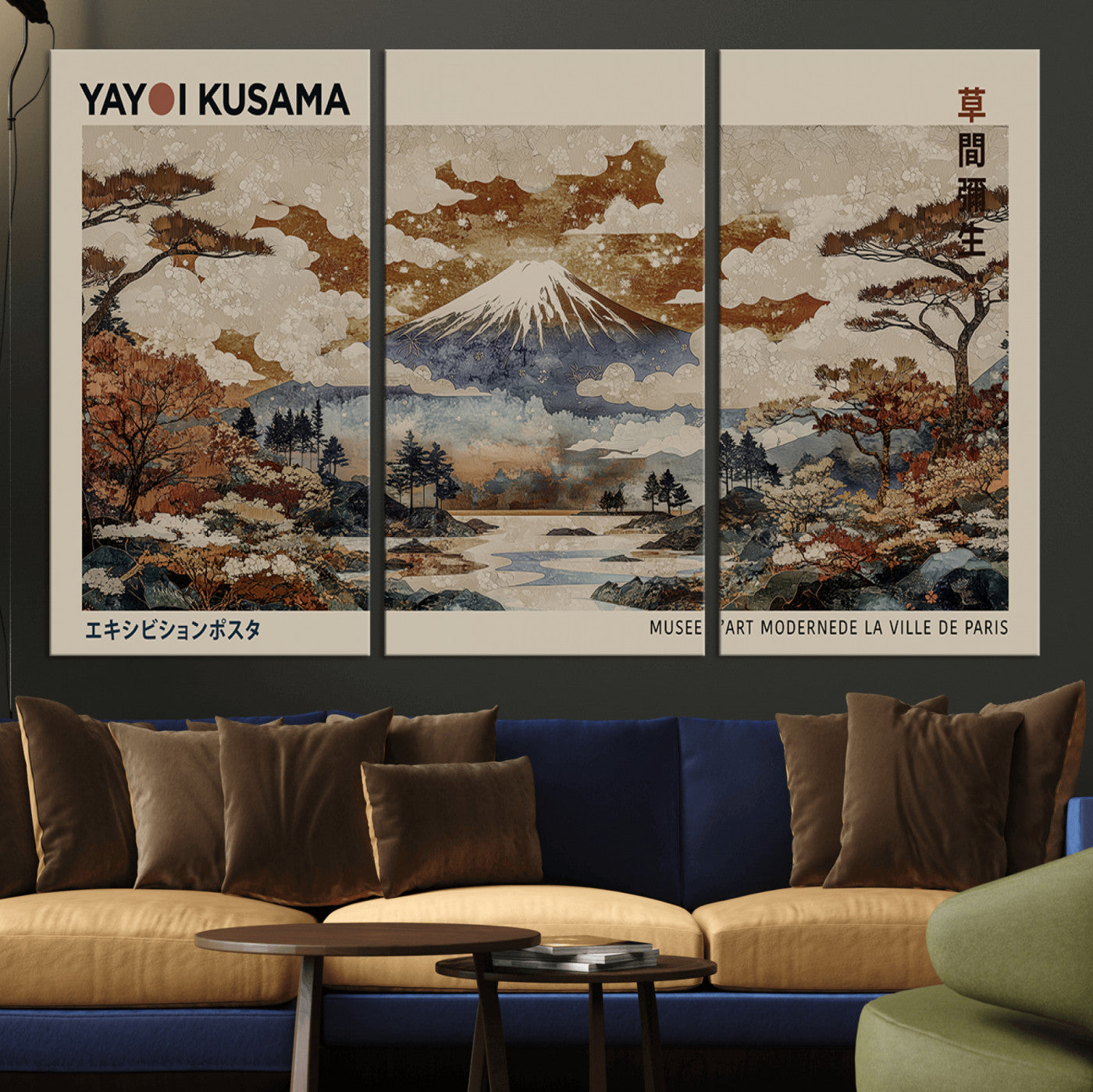 11778299-MGV-CV-36X24-Yayoi Kusama Wall Art Canvas Print – Framed Modern Japanese Abstract Mount Fuji Artwork for Home, Office, Living Room