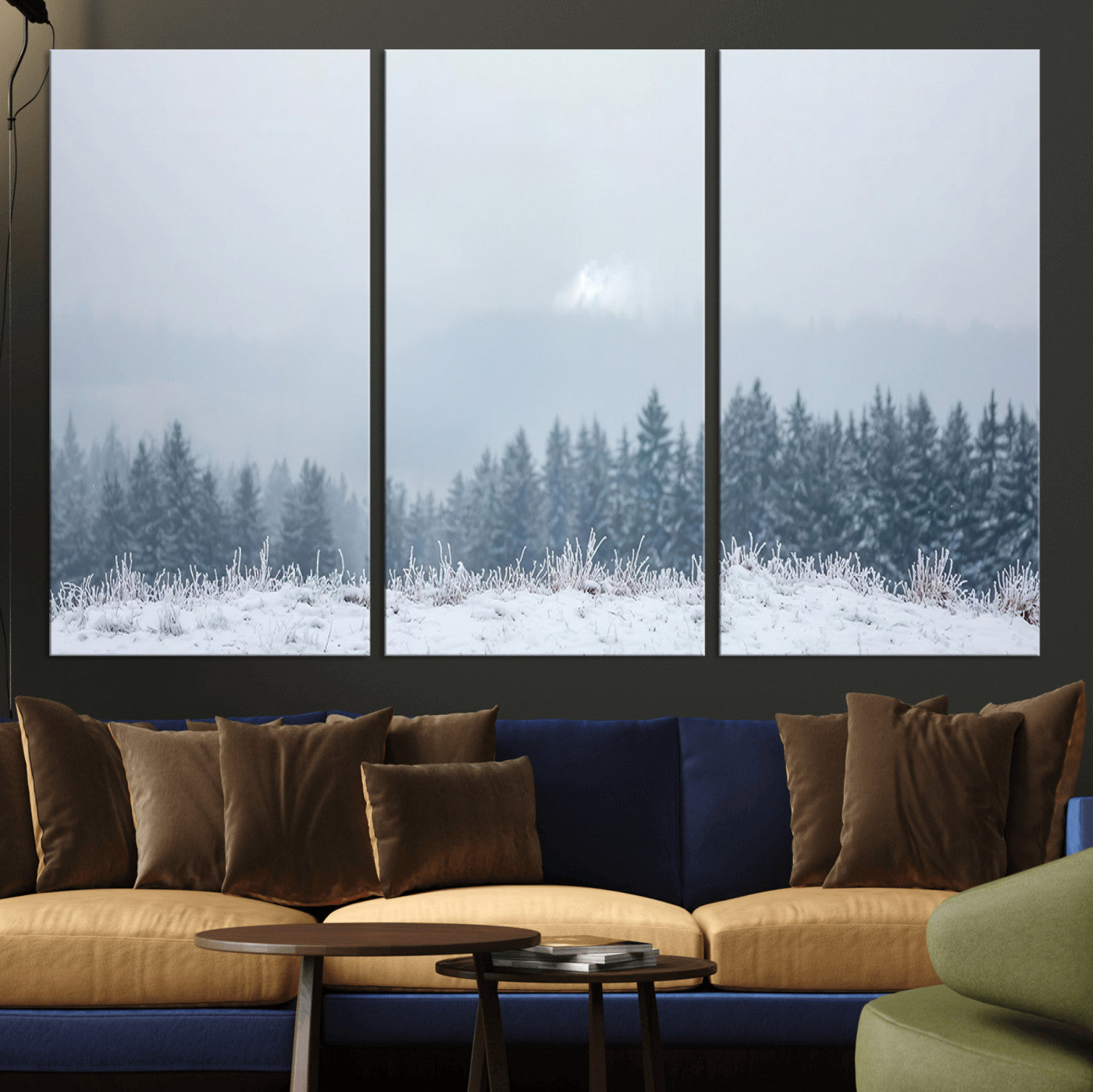 33033082-MGV-CV-36X24-Winter Forest Wall Art Canvas Print – Framed Snowy Landscape Art Picture Misty Tree Scene Artwork for Home Office