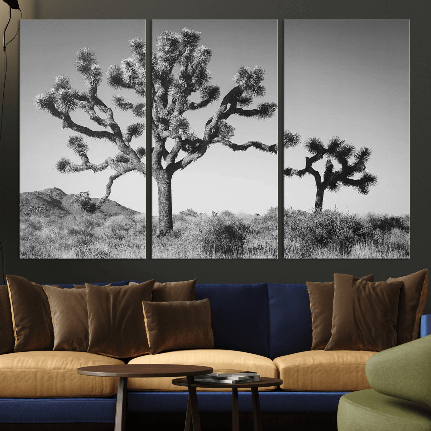 MGV-CV-48X32-3P - Joshua Tree Wall Art Canvas Print, Framed Monochrome Desert Art Picture Print, Minimalist Nature Scene Perfect Southwestern Minimalist Decor Artwork