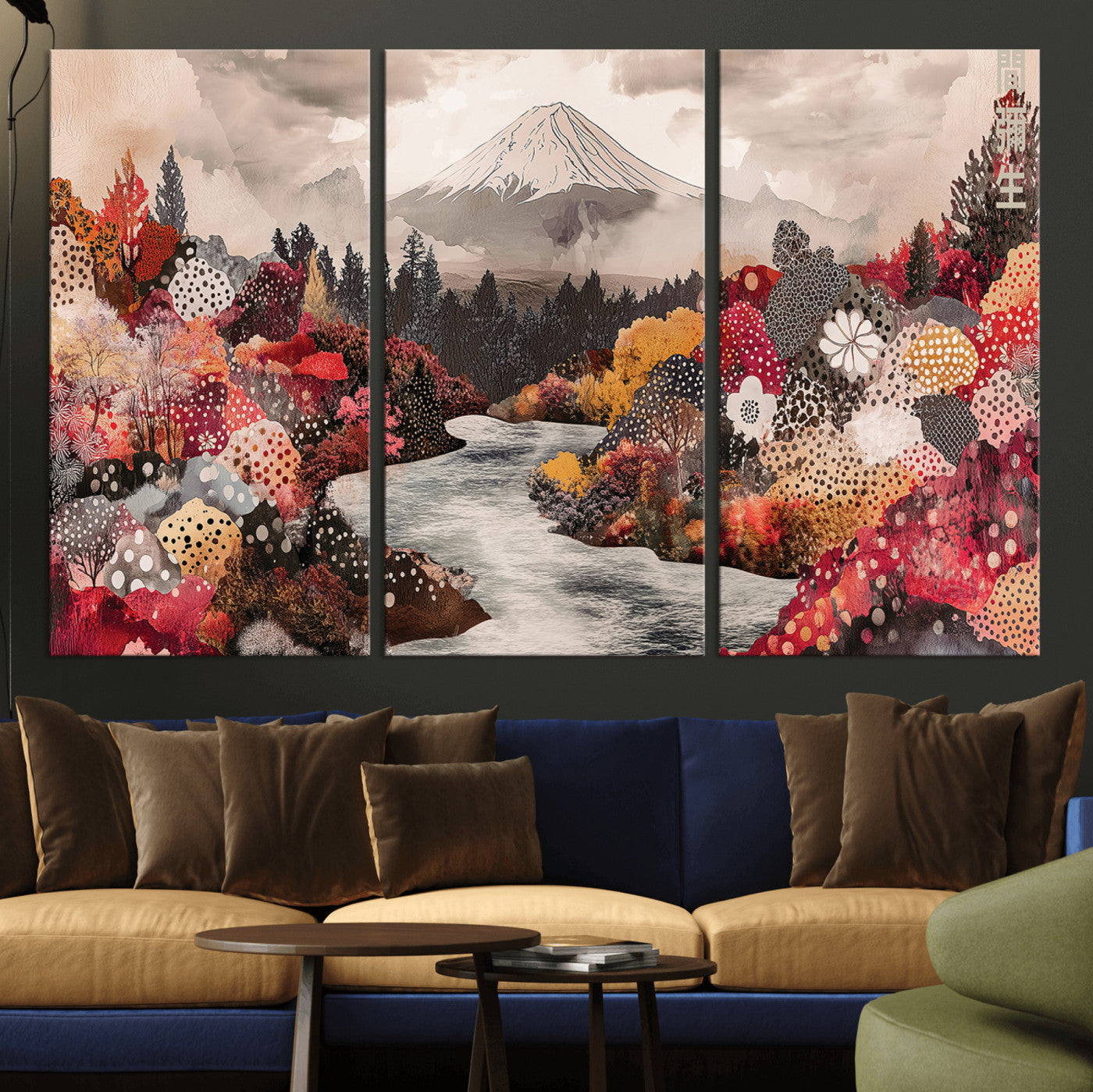 MGV-CV-48X32-3P - Mountain Wall Art Wall Art Canvas Print, Framed Autumn Forest Art Picture Print, Cottagecore Landscape Perfect Cottagecore Boho Decor Artwork