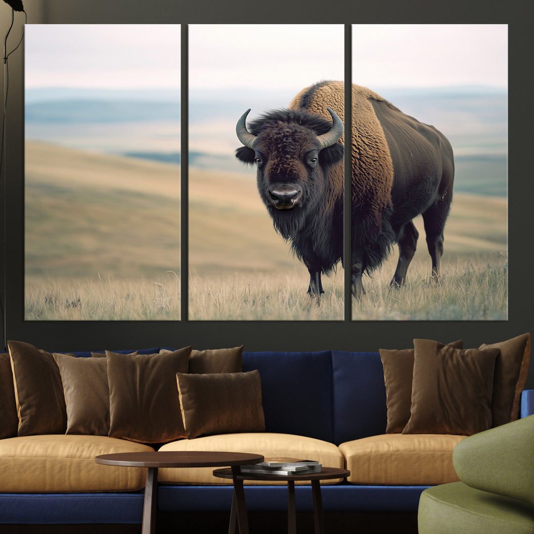 Bison Wall Art Wall Art Canvas Print, Buffalo Canvas Print Print, Framed American Bison Decor Art Print, Large Frontier Style Printing Perfect