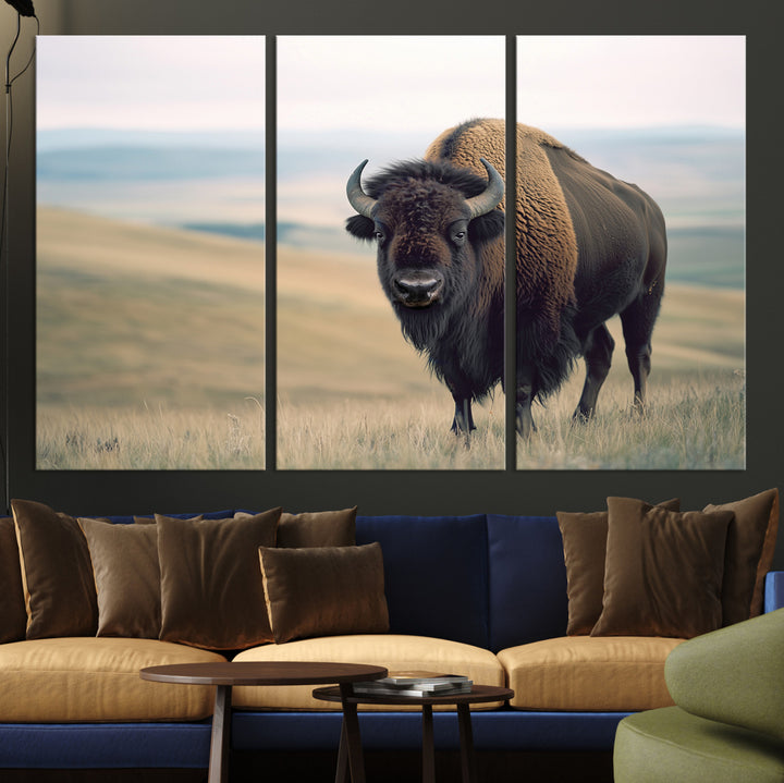 Bison Wall Art Wall Art Canvas Print, Buffalo Canvas Print Print, Framed American Bison Decor Art Print, Large Frontier Style Printing Perfect