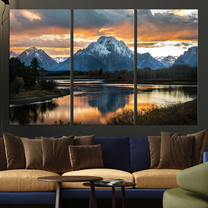 Mountain Sunset Wall Art Canvas Print, Framed Alpine Wilderness Art Picture Print, Golden Hour Perfect Wilderness Decor Artwork