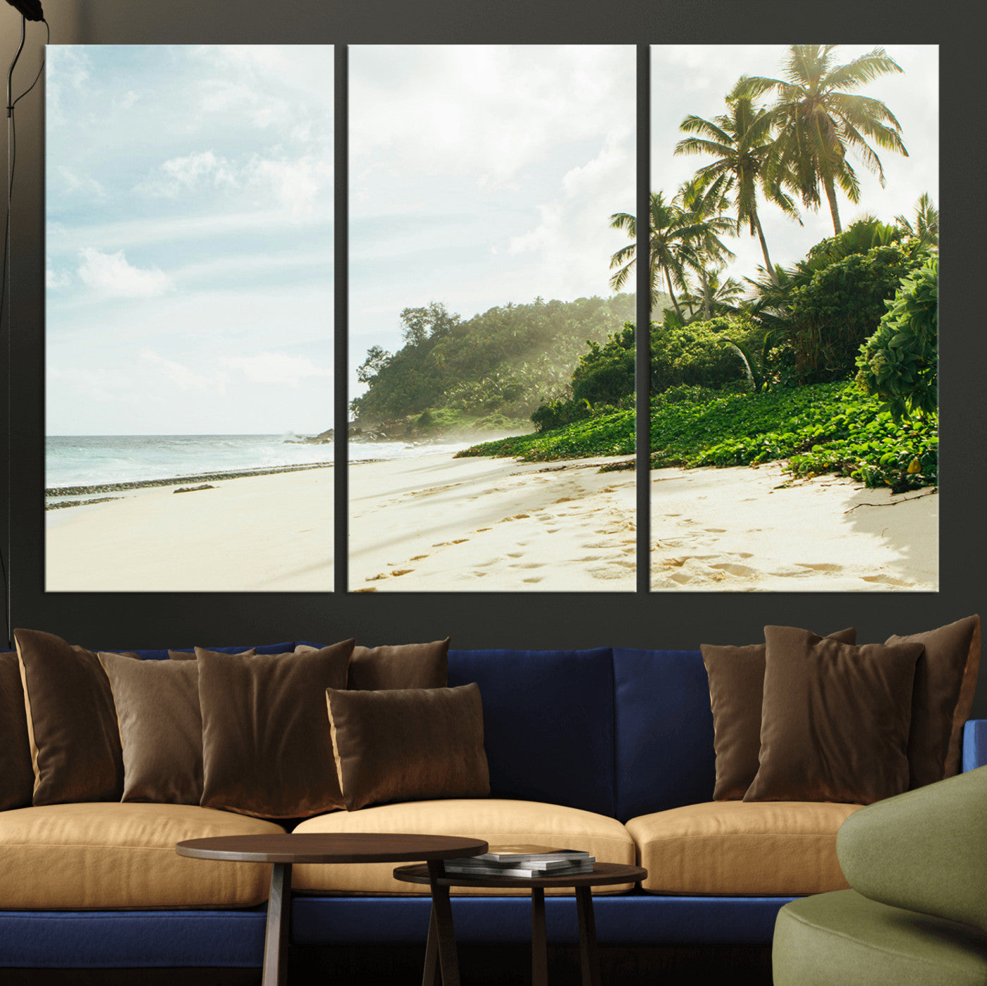 42984524-MGV-CV-48X32-3P-Relaxing Beach Wall Art Canvas Print – Framed Ocean View Coastal Serenity Tropical Nature Scene Artwork for Home Office