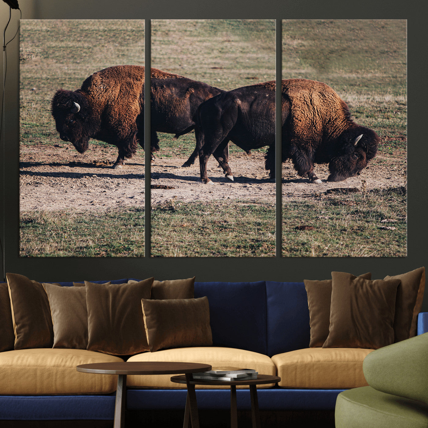 58141885-MGV-CV-36X24-Bison Wall Art Canvas Print – Framed Western Wildlife Modern Ranch Rustic Nature Scene Artwork for Home Office