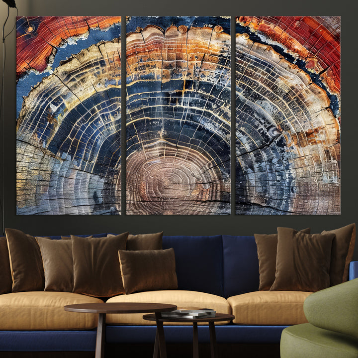 Tree Rings Canvas Wall Art Print, Framed Wood Texture Art Picture Print, Petrified Wood Perfect Modern Rustic Decor Artwork
