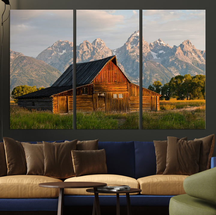 Rustic Barn Wall Art Canvas Print, Framed Western Landscape Art Picture Print, Farmhouse Style Perfect Rustic Farmhouse Decor Artwork