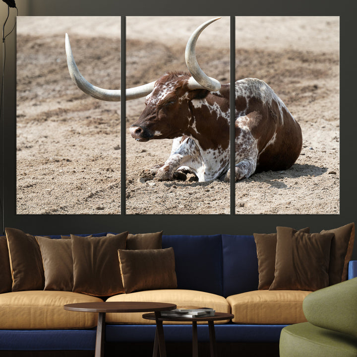 Texas Longhorn Wall Art Canvas Print, Framed Country Living Art Picture Print, Farmhouse Perfect Western Decor Artwork