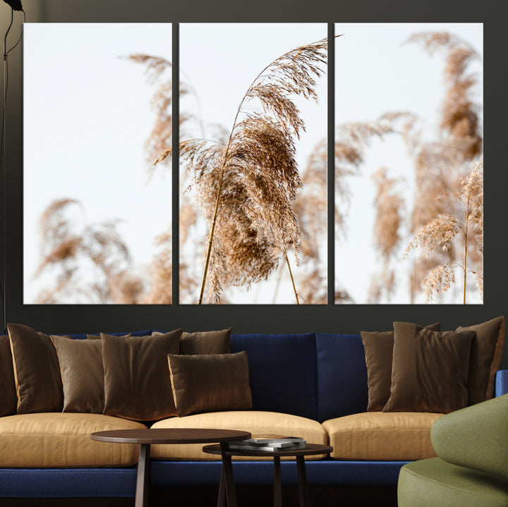 Pampas Grass Wall Art Canvas Print, Framed Neutral Tones Art Picture Print, Minimalist Nature Perfect Boho Decor Artwork