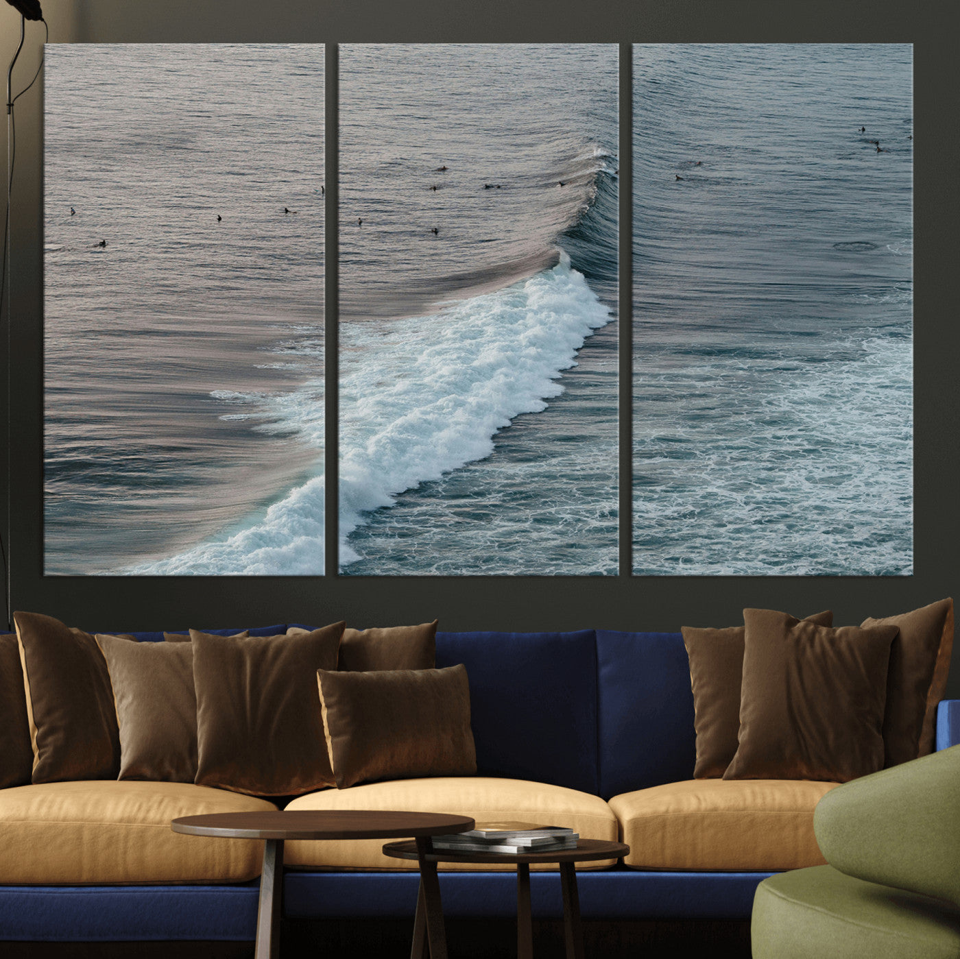 23077324-MGV-CV-36X24-Ocean Waves Wall Art Canvas Print – Framed Coastal Serenity Surf Nature Scene Artwork for Home Office