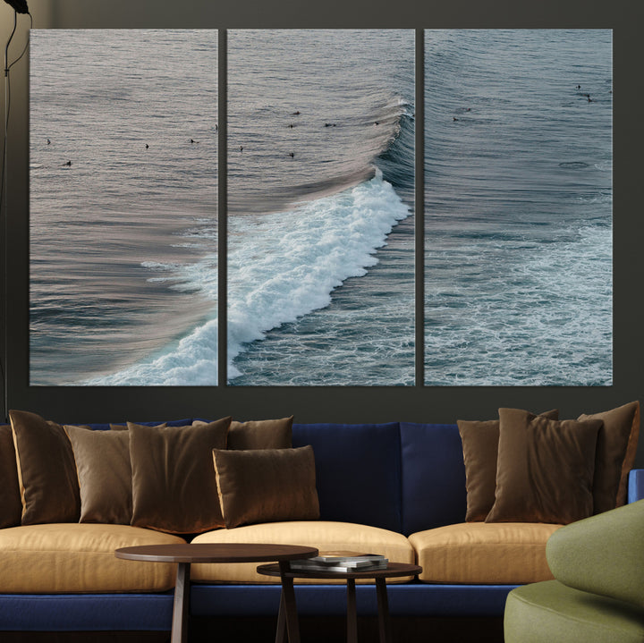 Ocean Waves Wall Art Canvas Print, Framed Coastal Serenity Art Picture Print, Surf Perfect Coastal Decor Artwork