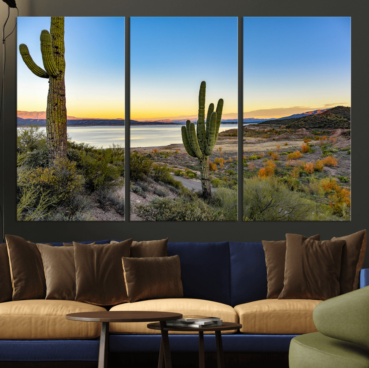 52844711-MGV-CV-36X24-Saguaro Cactus Wall Art Canvas Print – Framed Desert Sunset Southwestern Nature Scene Artwork for Home Office