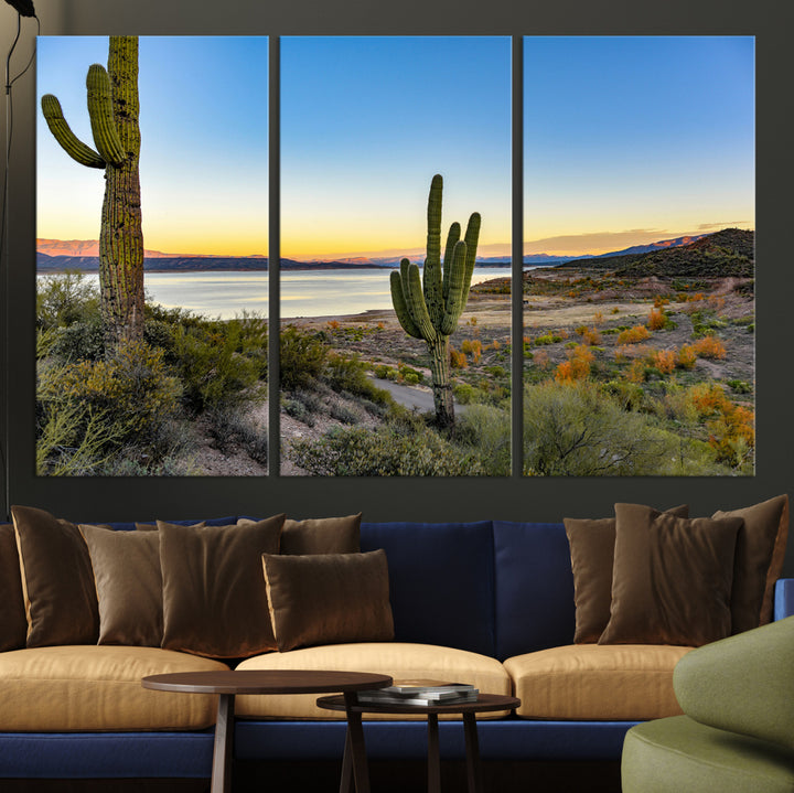 Saguaro Cactus Wall Art Canvas Print, Framed Desert Sunset Art Picture Print, Southwestern Perfect Southwestern Decor Artwork