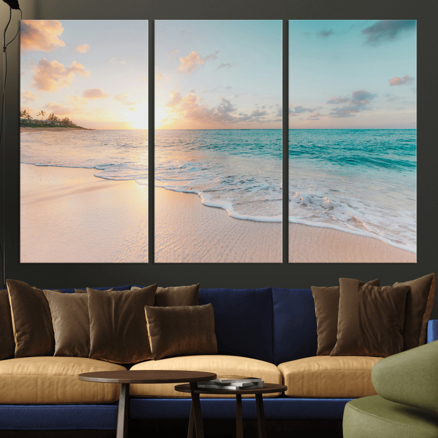 94538225-MGV-CV-36X24-Beach Sunset Wall Art Canvas Print – Framed Ocean Waves Summer Escape Coastal Nature Scene Artwork for Home Office