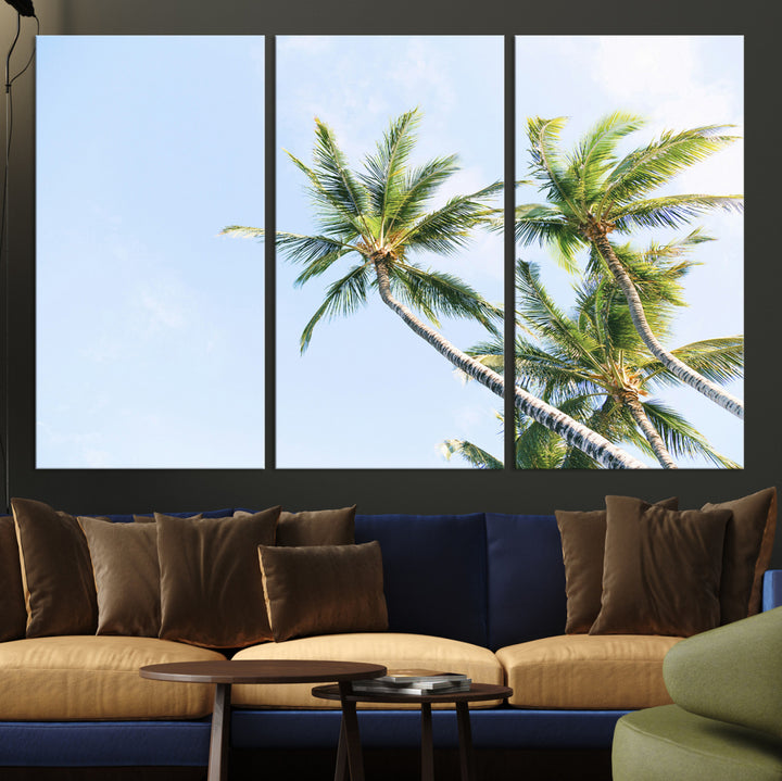 Palm Trees Wall Art Canvas Print, Framed Tropical Art Picture Print, Coastal Perfect Tropical Decor Artwork