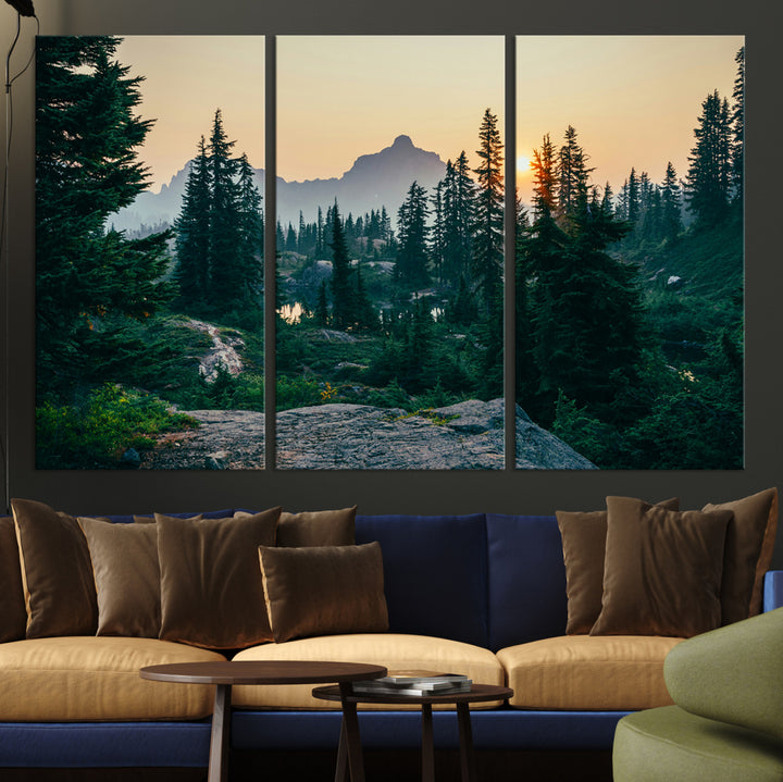 Mountain Wall Art Canvas Print, Framed Forest Serenity Art Picture Print, Mountain Perfect Rustic Decor Artwork