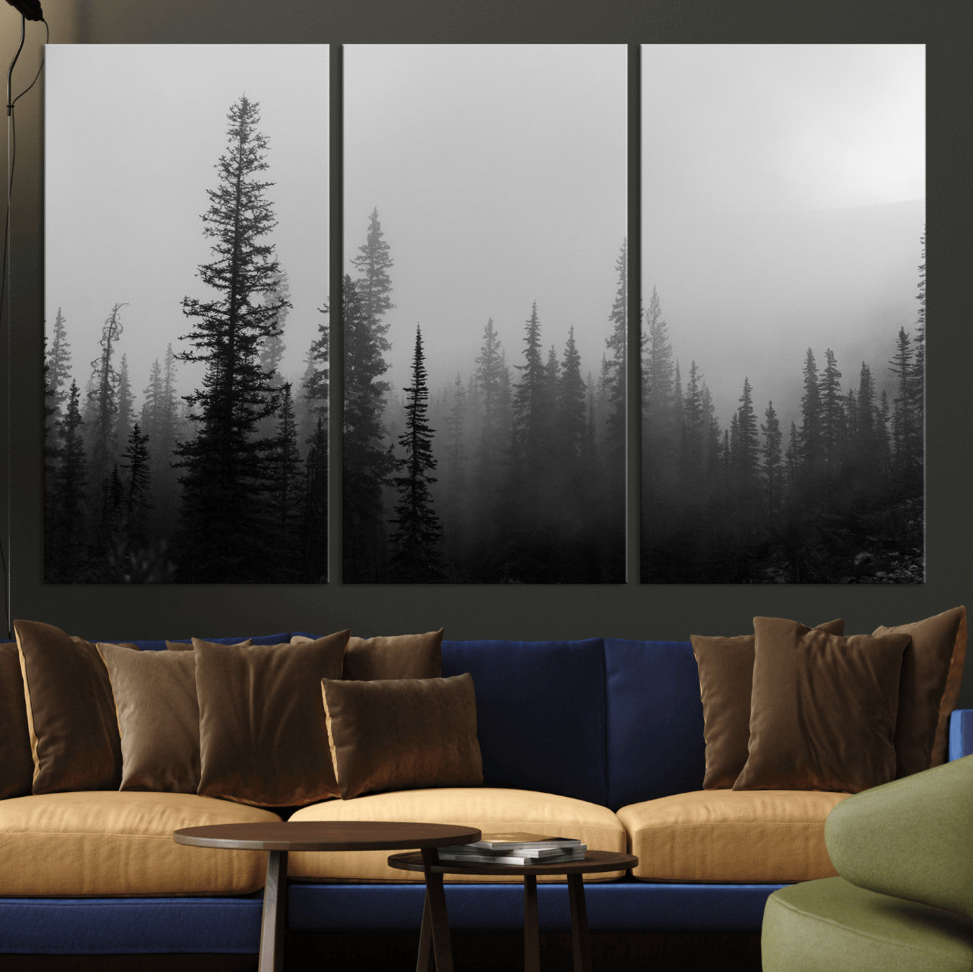 73138900-MGV-CV-36X24-Misty Pines Wall Art Canvas Print – Framed Woodland Minimalist Rustic Nature Scene Photography Artwork for Home Office