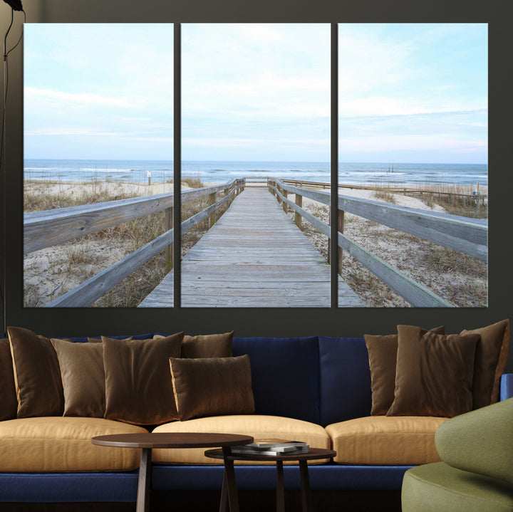 Beach Boardwalk Wall Art Canvas Print, Framed Coastal Serenity Art Picture Print, Ocean View Perfect Coastal Decor Artwork