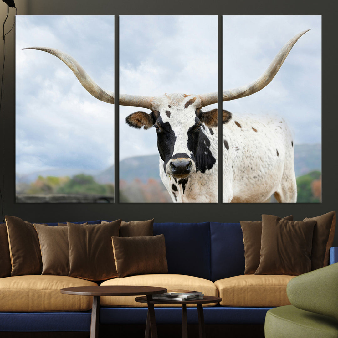 Texas Longhorn Wall Art Canvas Print, Framed Western Rustic Art Picture Print, Farmhouse Decor Perfect Rustic Farmhouse Decor Artwork