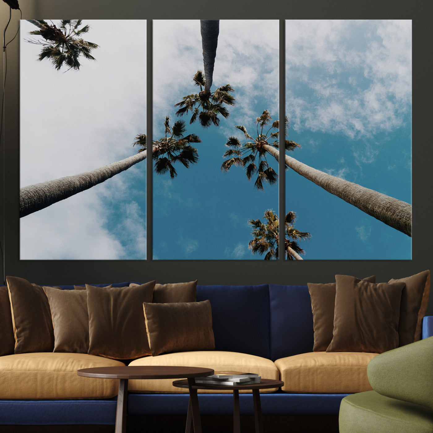 45236398-MGV-CV-36X24-Tropical Palm Trees Wall Art Canvas Print – Framed California Sky Minimalist Nature Scene Artwork for Home Office