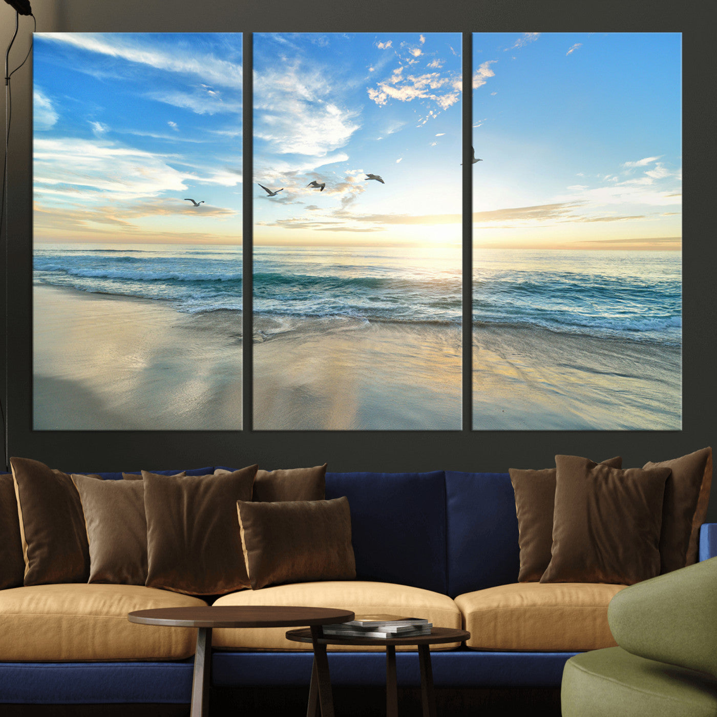 20708696-MGV-CV-36X24-Minimalist Seaside Wall Art Canvas Print – Morning Glow Golden Reflections Coastal Nature Artwork for Home, Office