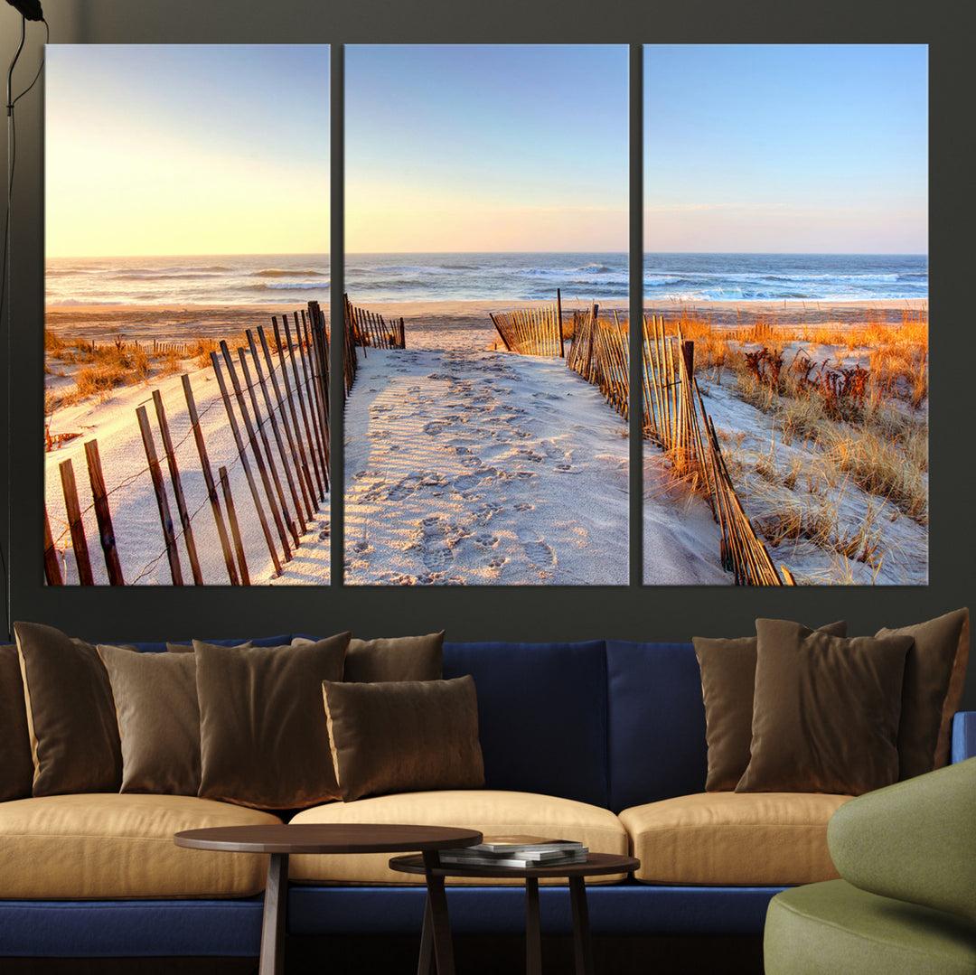 Ocean Sunset Wall Art Wall Art Canvas Print, Framed Nautical Photography Art Picture Print, Summer Beach House Decor Perfect Coastal