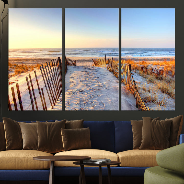 Ocean Sunset Wall Art Wall Art Canvas Print, Framed Nautical Photography Art Picture Print, Summer Beach House Decor Perfect Coastal