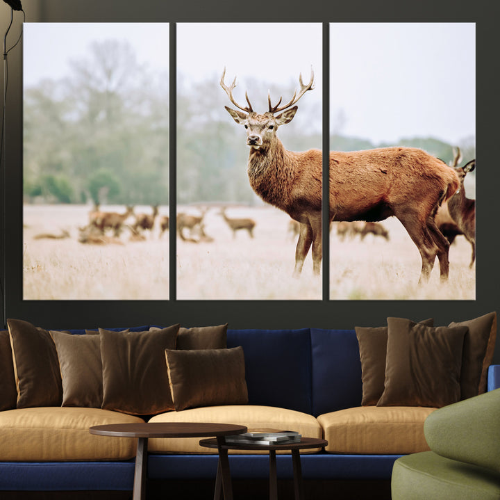 Rustic Nature Print Wall Art Canvas Print, Framed Deer Canvas Wall Art Art Picture Print, Nordic Animal Art Perfect Rustic Nature Decor