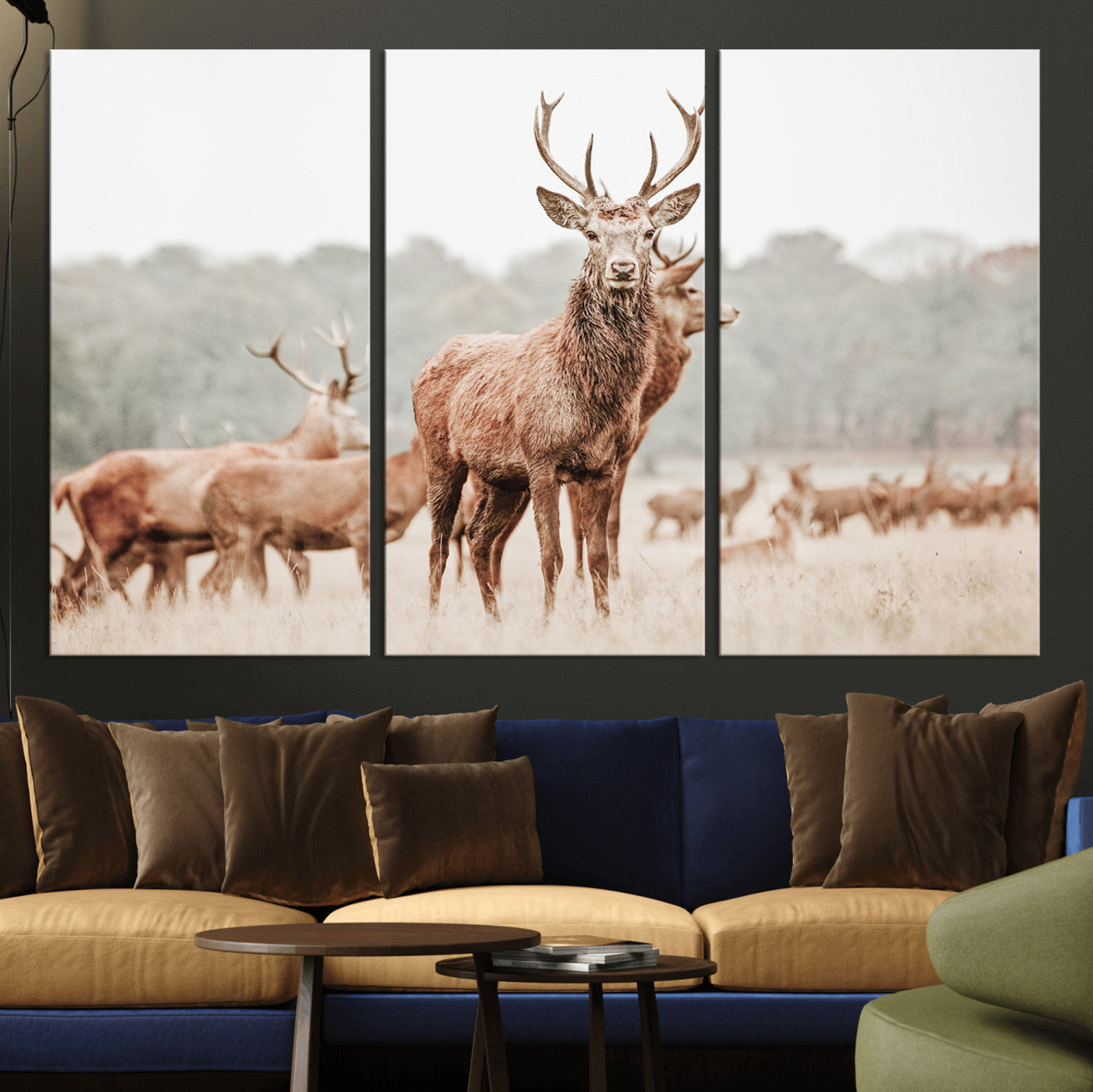 17659786-MGV-CV-36X24-Rustic Nature Wall Art Canvas Print – Stag Woodland Framed Wildlife Art Picture Print Perfect Lodge Decor