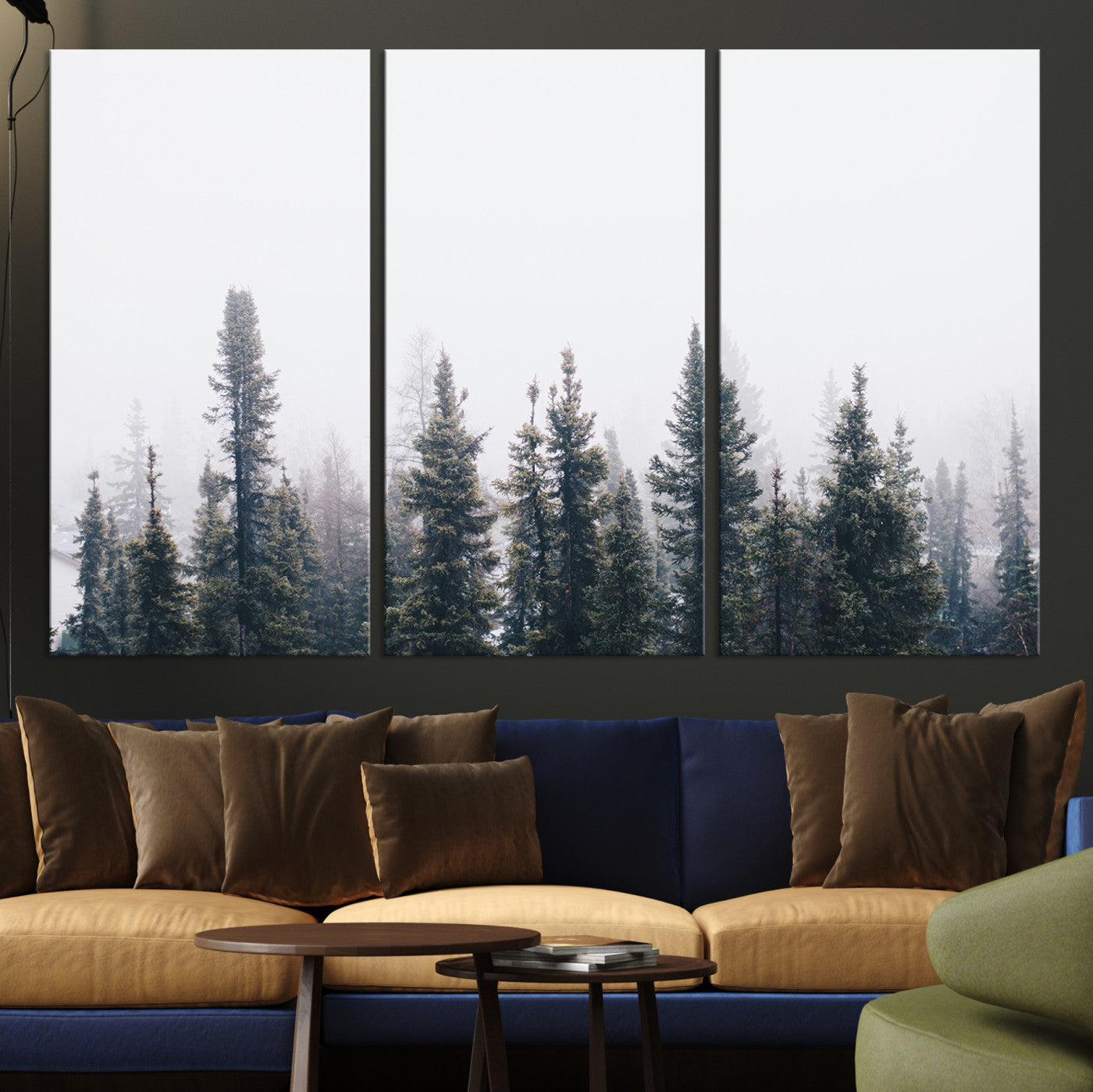 42364796-MGV-CV-36X24-Foggy Forest Wall Art Canvas Print, Framed Misty Pines Art Picture Print, Moody Woodland Perfect Scandinavian Minimalist Decor Artwork