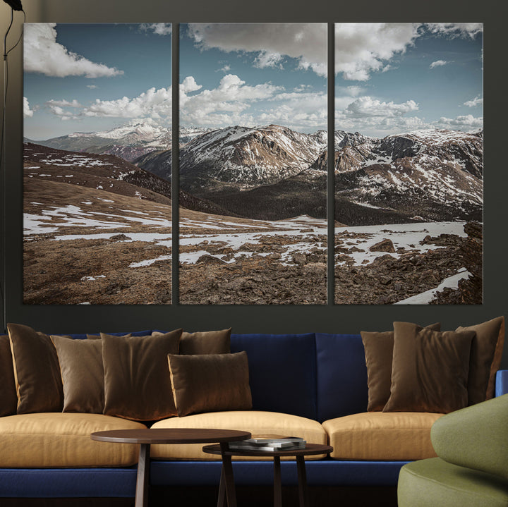 Mountain Landscape Wall Art Canvas Print, Framed Snowy Peaks Art Picture Print, Rugged Highlands Perfect Rustic Adventure Decor Artwork