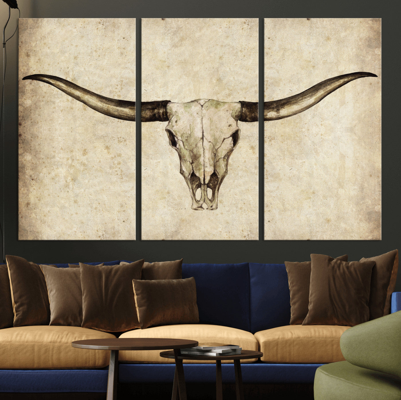42788678-MGV-CV-36X24 - Longhorn Skull Wall Art Canvas Print – Rustic Western Artwork Print for Living Room Wall Decor