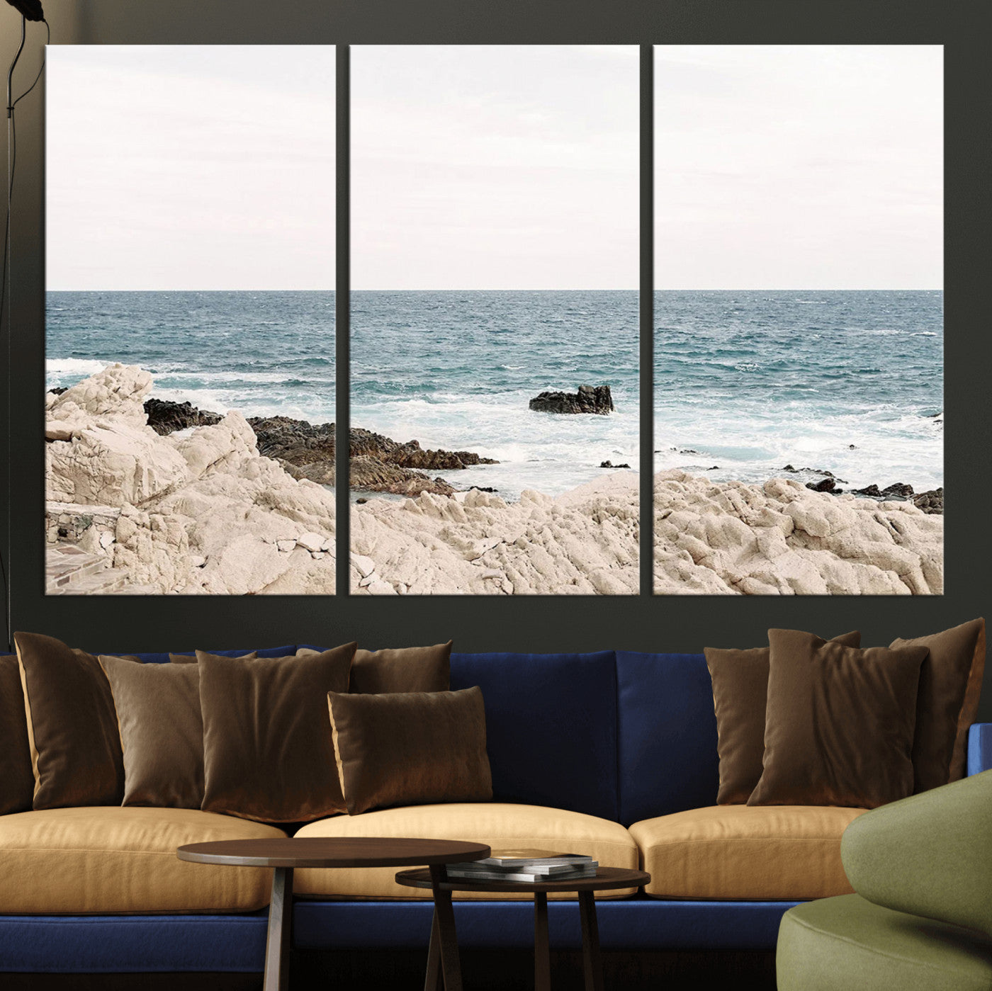 25481980-MGV-CV-36X24-Coastal Ocean View Wall Art Canvas Print – Serene Rocky Shoreline and Blue Sea Photography for Home, Office