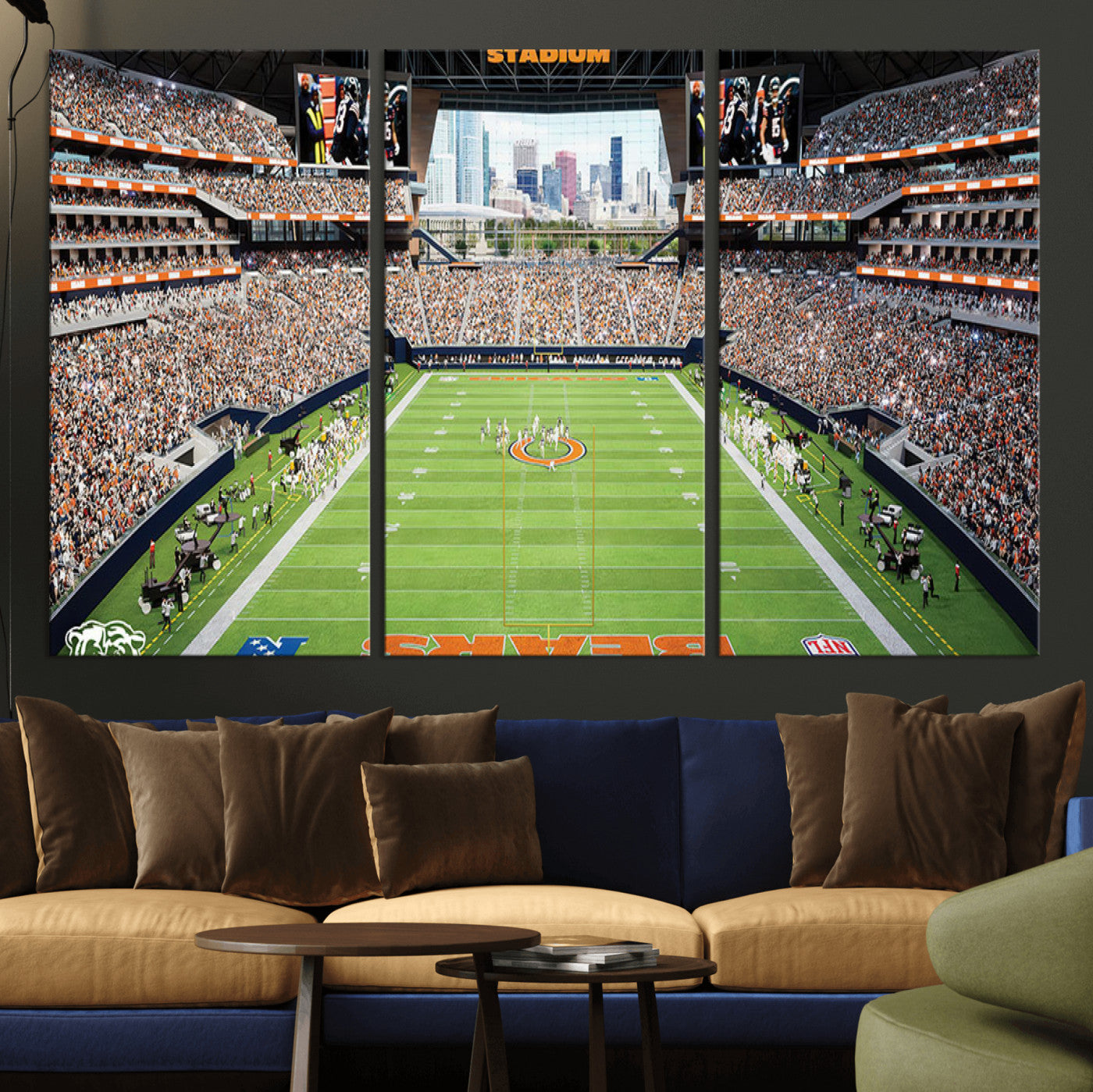 MGV-CV-48X32-3P - Chicago Bears Soldiers Field Wall Art Canvas Print – Framed Football Stadium Artwork for Sports
