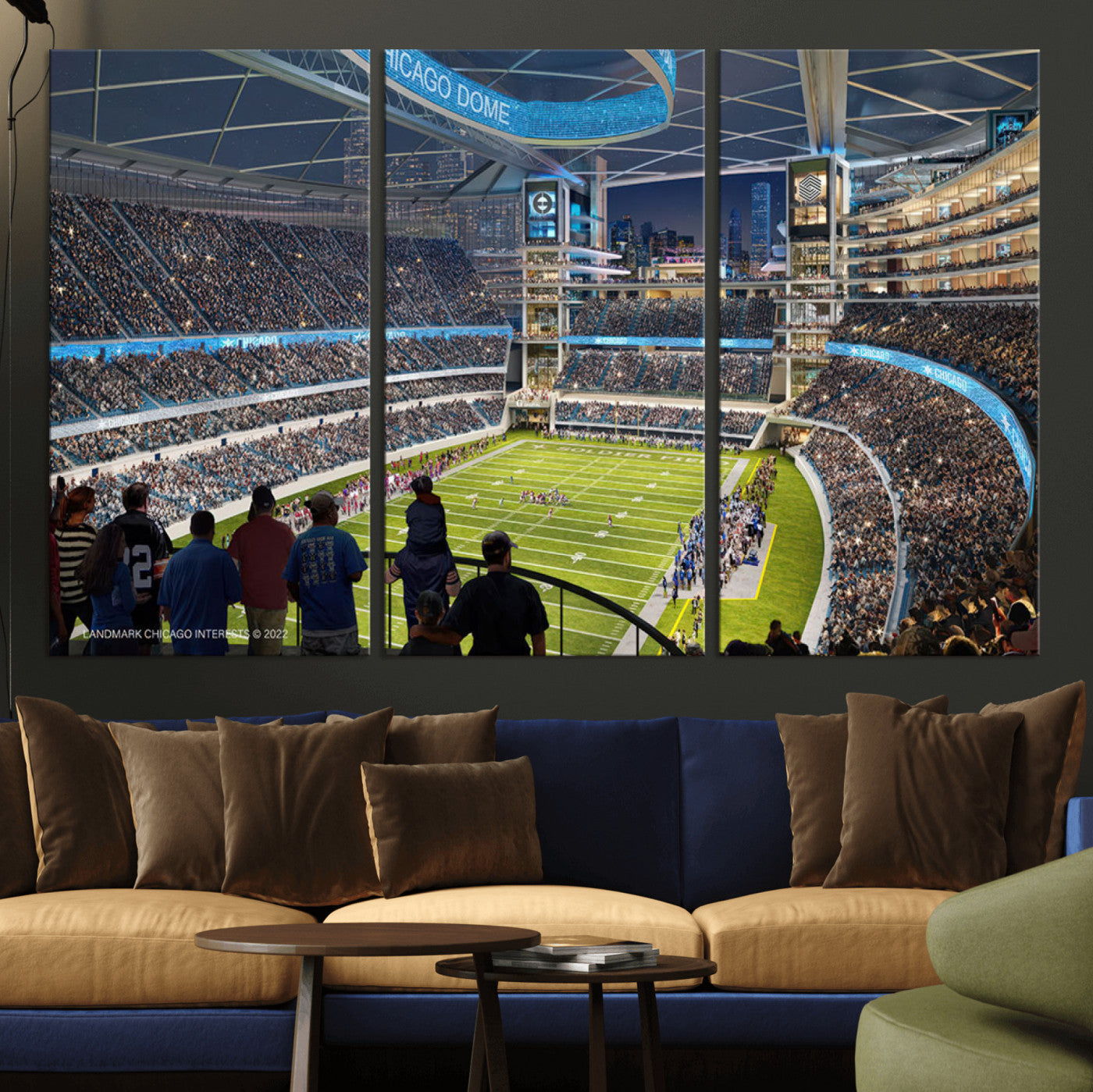 41816511-MGV-CV-36X24-Chicago Dome Stadium Wall Art Canvas Print – Framed Modern Football Arena City Skyline Artwork for Home, Office